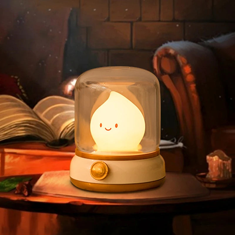 Luz nocturna con forma de vela, bonita lámpara de llama, luz decorativa LED de escritorio, luz nocturna recargable por USB, regalo creativo para dormitorio para niños