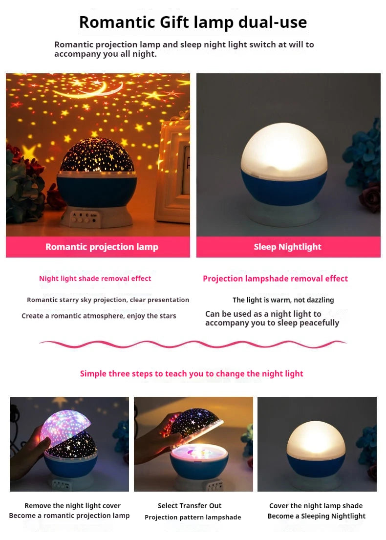 Proyector de lámpara de noche, proyector de luz nocturna de cielo estrellado, decoración de lámpara de bebé, proyector giratorio de Luna y galaxia para guardería, luz de mesa