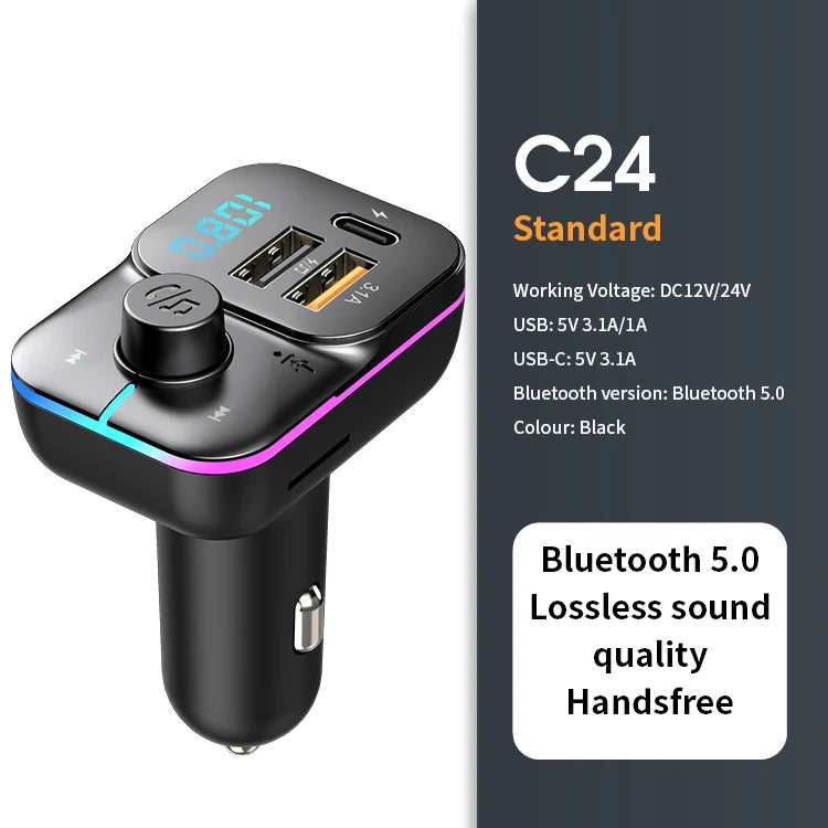Transmisor FM Bluetooth 5.0 para Auto con Carga Rápida 22.5W
