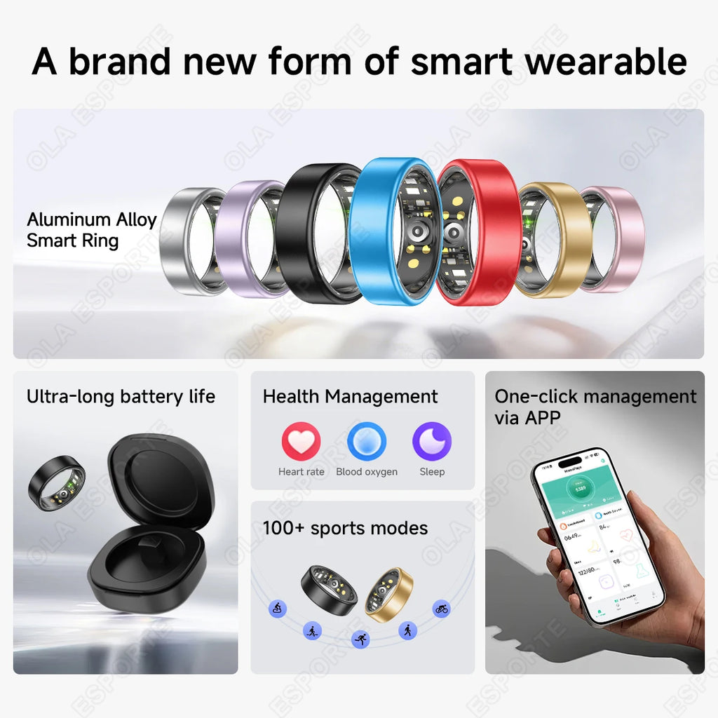 Nuevo Anillo Inteligente R12 2026 con Caja de Carga, Gestor de Salud, Resistente al Agua IP68 5 ATM, Múltiples Modos Deportivos, Anillos Inteligentes para Hombres y Mujeres