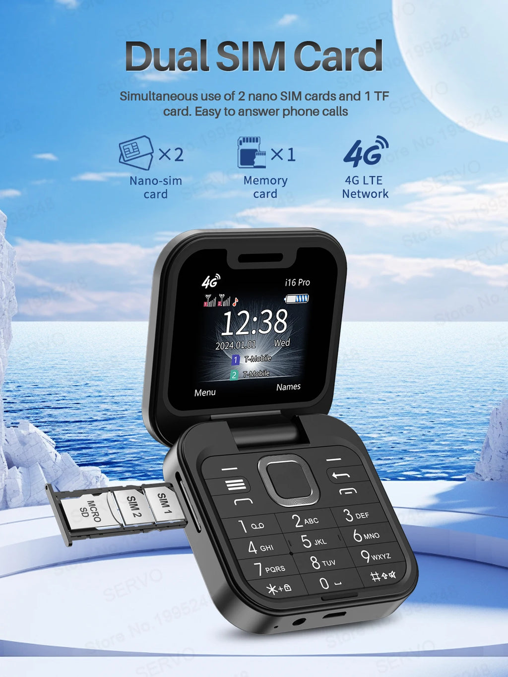 SERVO i16 PRO 4G LTE Mini teléfono móvil con tapa Dual SIM llamada en espera grabación velocidad Dial Radio FM pantalla de 1,77 "teléfonos móviles plegables