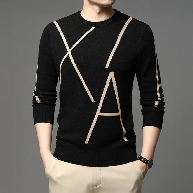 2025 nueva marca de moda de punto de gama alta de diseñador de lana de invierno suéter negro para hombre fresco otoño Casual Jumper ropa para hombre