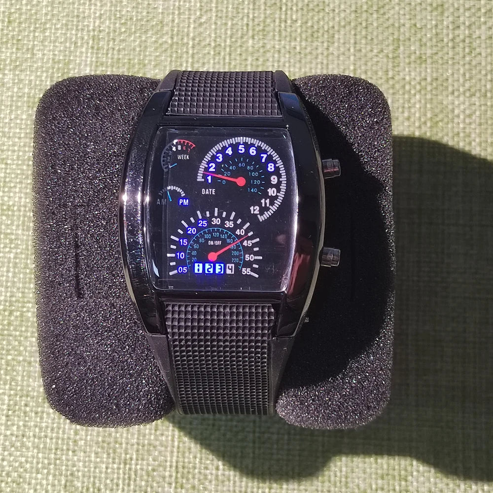 Reloj de pulsera de cuarzo a la moda para hombre, reloj electrónico LED de aviación deportiva, tablero de carreras con ventilador, reloj Digital masculino creativo para hombre