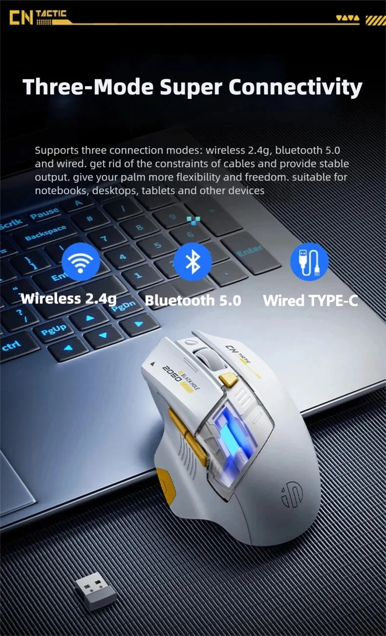 Ratón inalámbrico para juegos Inphic A9 Explorer V2 con indicador de nivel de batería de 500mA, ergonómico, Bluetooth, para oficina, PC y portátil.
