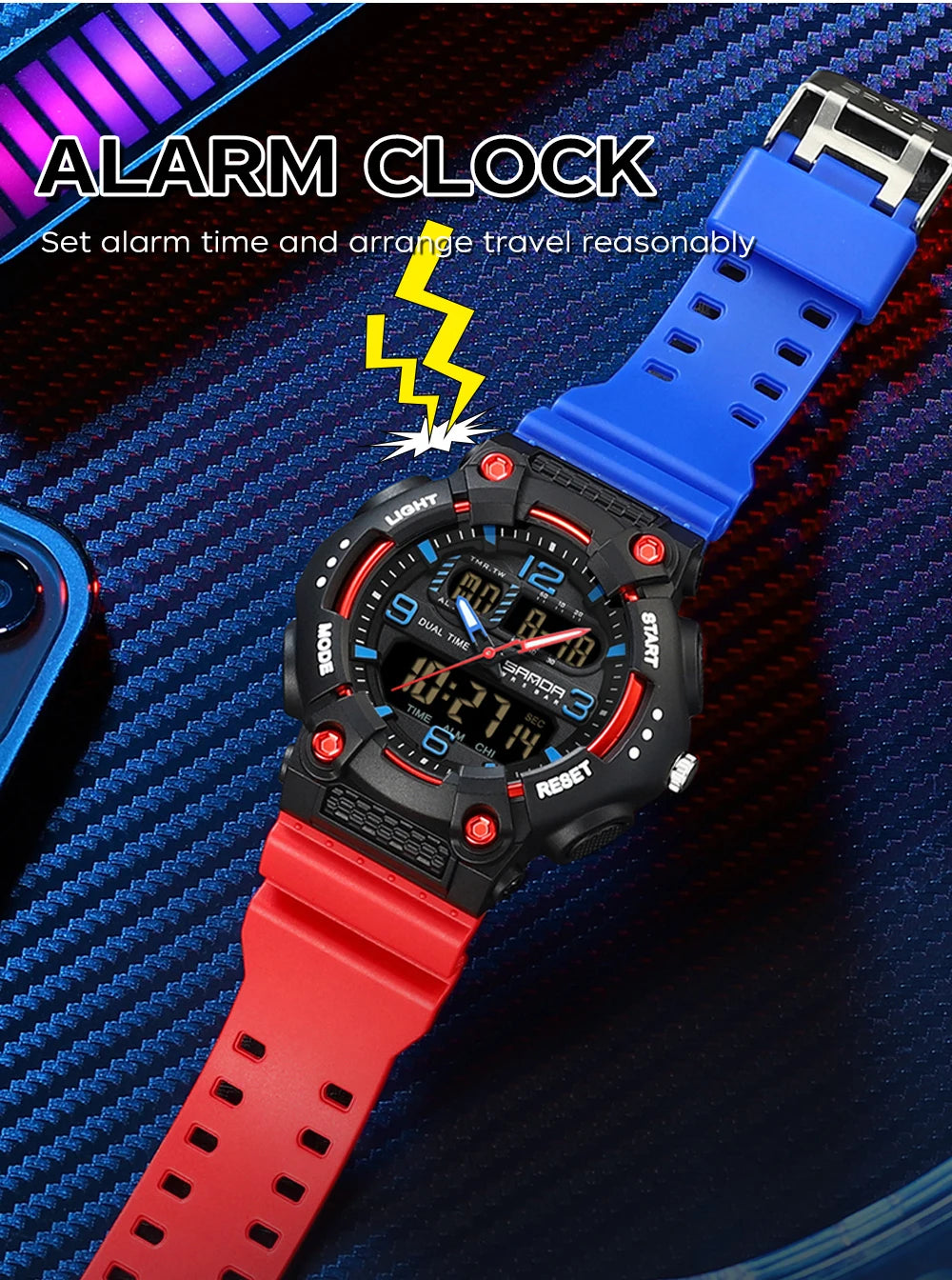 Reloj Digital Deportivo SANDA Pantalla Dual Resistente al Agua 5 Bar