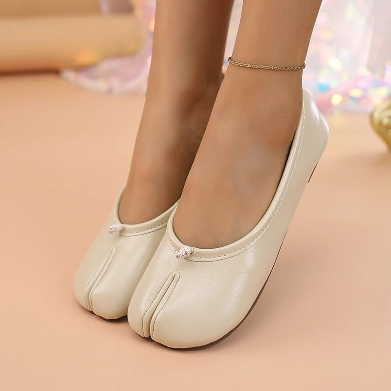 2025 Mocasines separadores de dedos de cuero para mujer, zapatos planos, cómodos, transpirables, informales