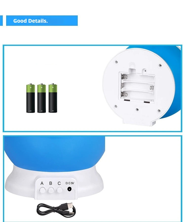 Proyector de lámpara de noche, proyector de luz nocturna de cielo estrellado, decoración de lámpara de bebé, proyector giratorio de Luna y galaxia para guardería, luz de mesa