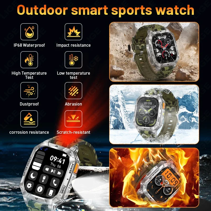 Reloj Inteligente LIGE Militar Batería 1400mAh Bluetooth