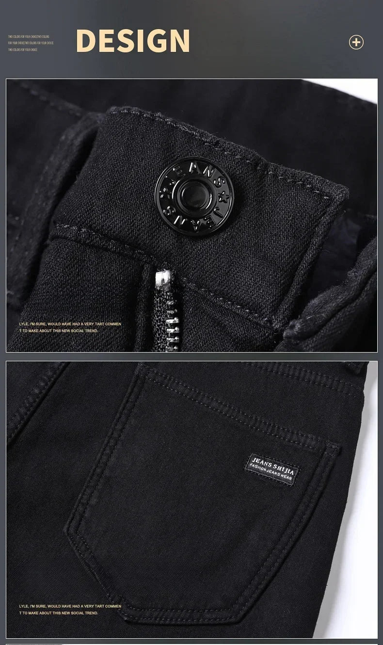 Pantalones Vaqueros Negros Elásticos de Terciopelo para Hombre, Talla Grande