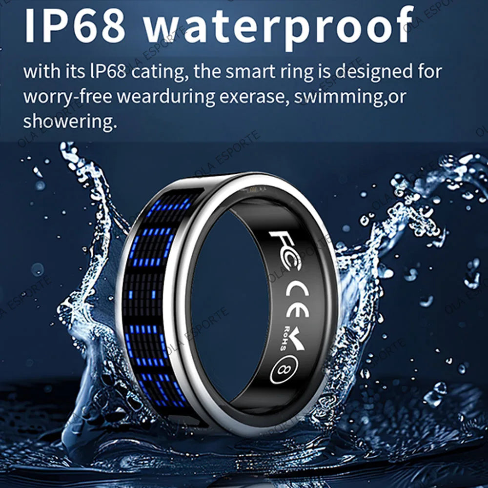 Anillo inteligente con pantalla dinámica 5 ATM impermeable oxígeno en sangre Monitor de ritmo cardíaco durante el sueño anillo deportivo hombres mujeres anillo de moda