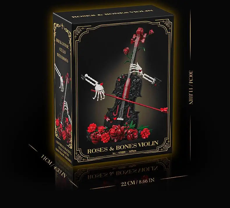 Set de Bloques de Construcción de Violín con Corona de Rosas y Cruz de la Serie Noche Gótica, Modelo MOC, Juguete de Ensamblaje, Adorno de Escritorio, Regalo de Cumpleaños