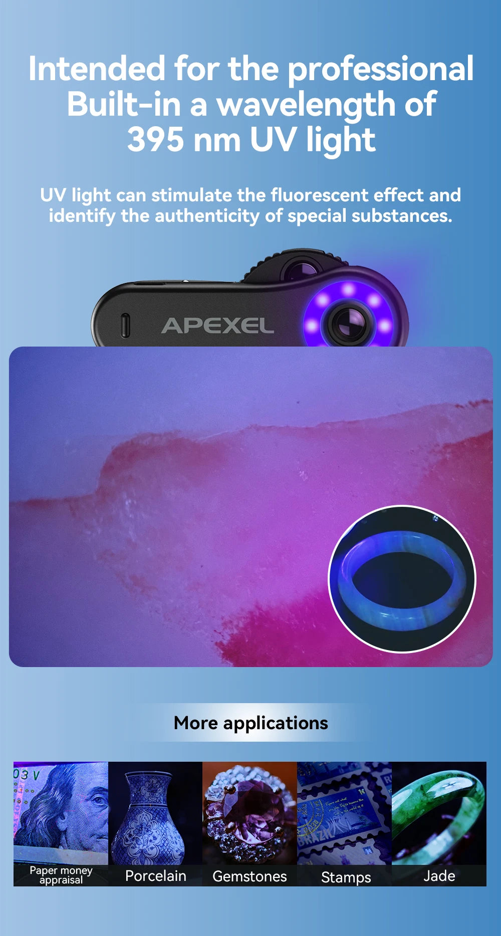 Microscopio APEXEL 3 en 1 40x/80x/120x con Luz LED para Celular