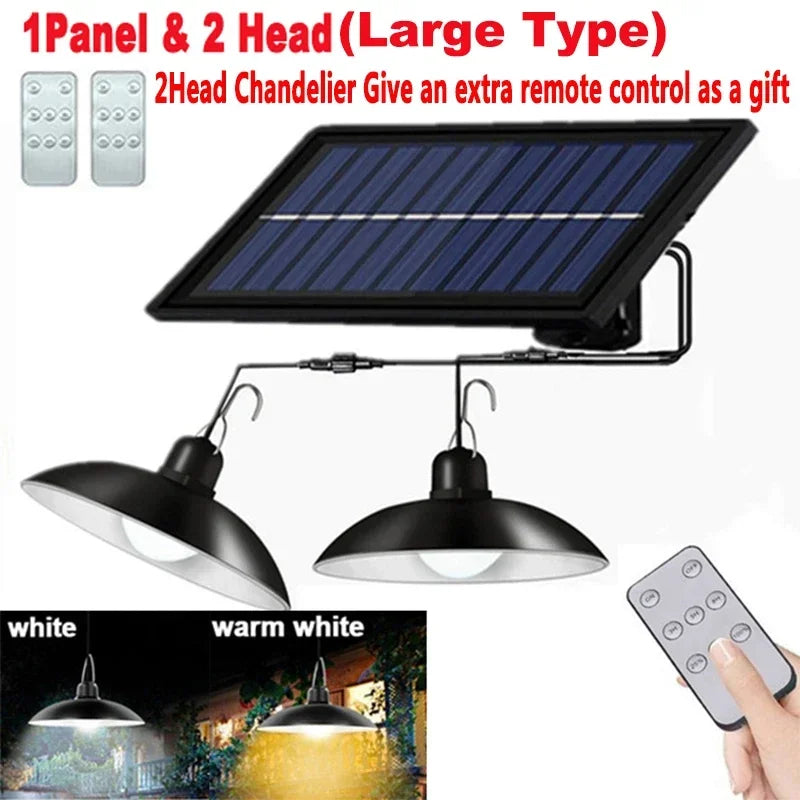 Lámpara Solar Colgante LED Doble Cabezal con Control Remoto