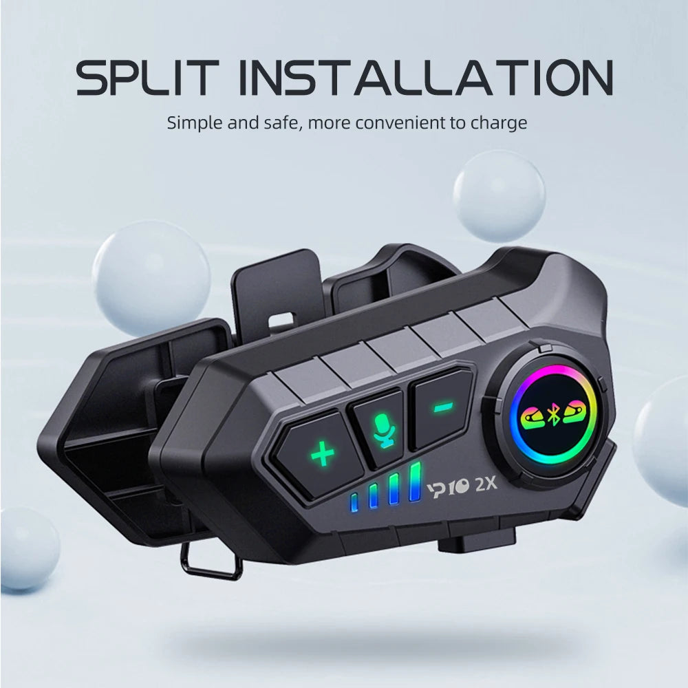 Kebidumei YP10 2X inalámbrico Bluetooth 5,3 motocicleta casco intercomunicador auriculares impermeable 300 m Intercomunicador altavoz auricular