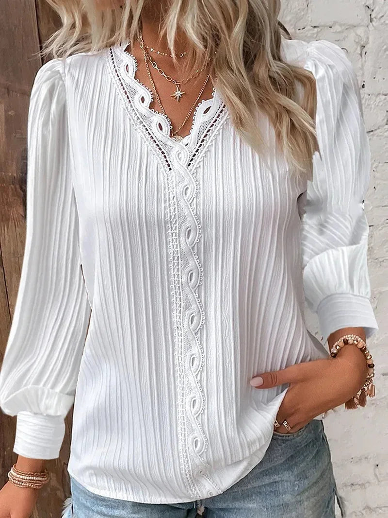 Camisa Elegante de Encaje Calado para Mujer