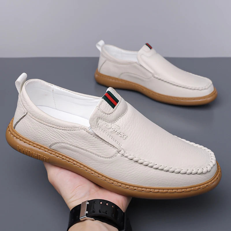 Mocasines de cuero para hombre con suela de goma cosida a mano