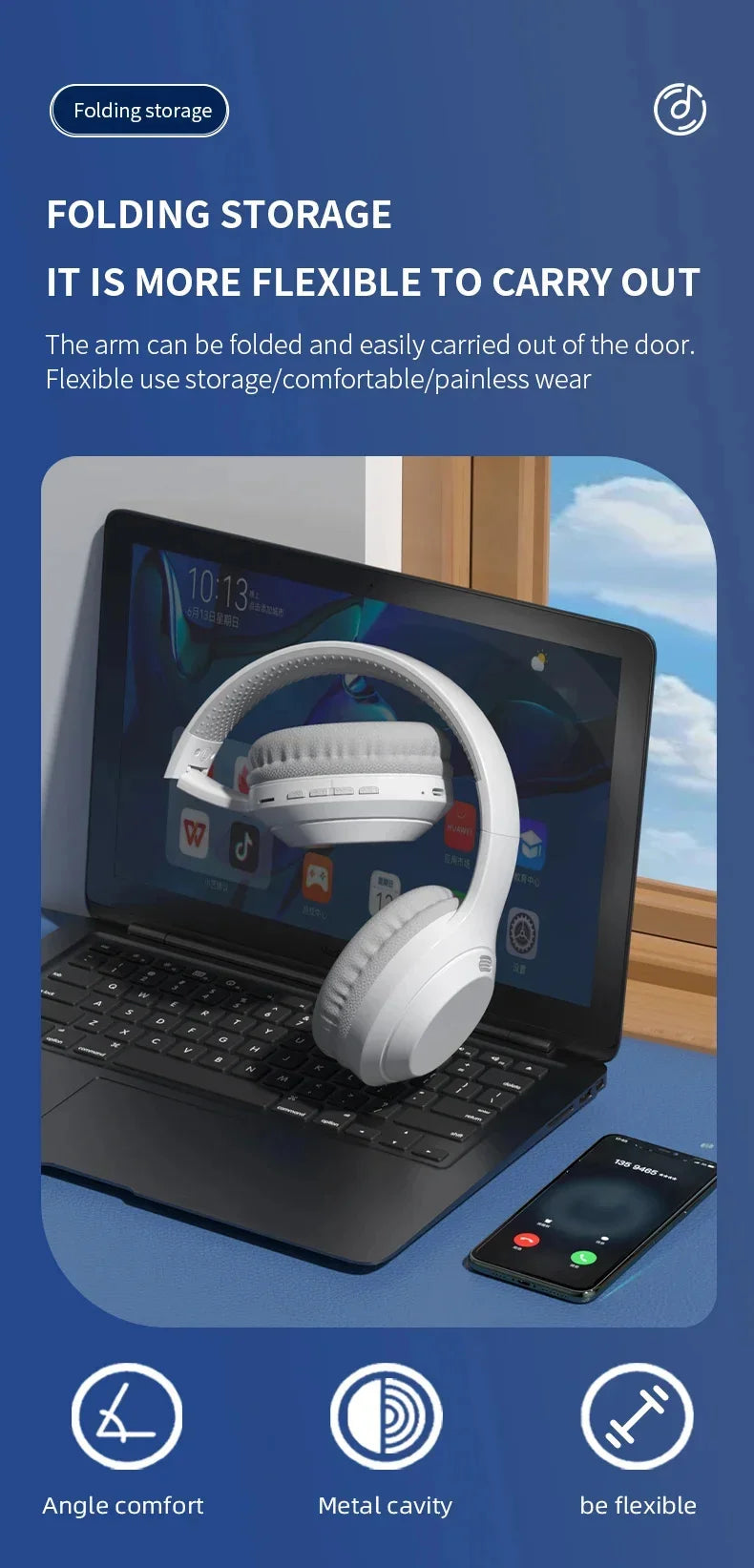 LonMao Auriculares Bluetooth 5.3 Gaming Plegables