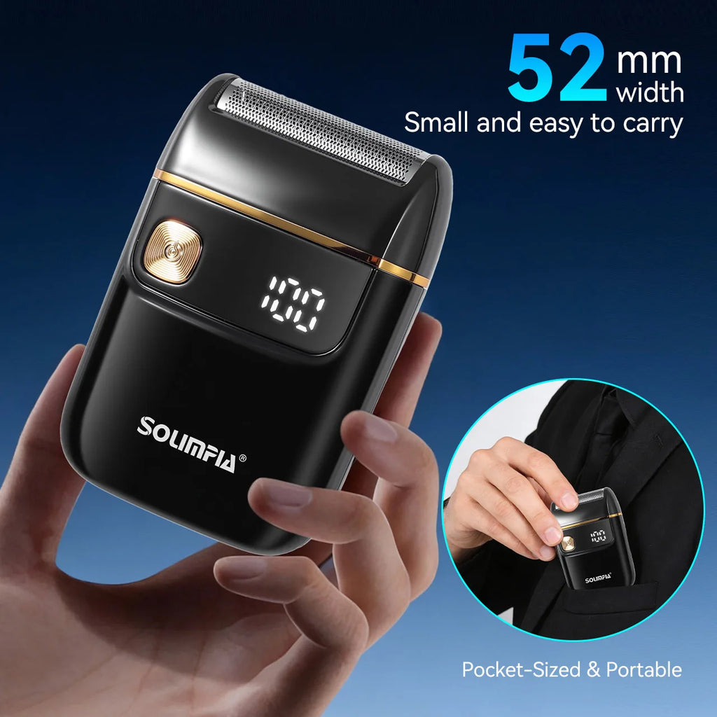 Mini Afeitadora Eléctrica para Hombre, Maquinilla de Afeitar Eléctrica Recargable Portátil con Pantalla LED, Cabezal de Afeitado Flotante, Afeitadora en Seco y Húmedo