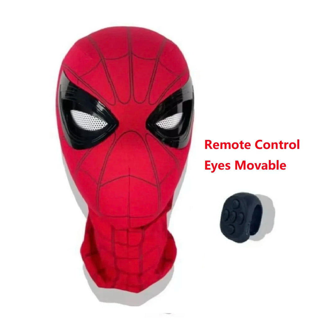 Máscara de Spiderman con ojos de Control remoto móvil, máscara de Spiderman Peter Parker, máscara de disfraz de Halloween, Material de tela de LICRA
