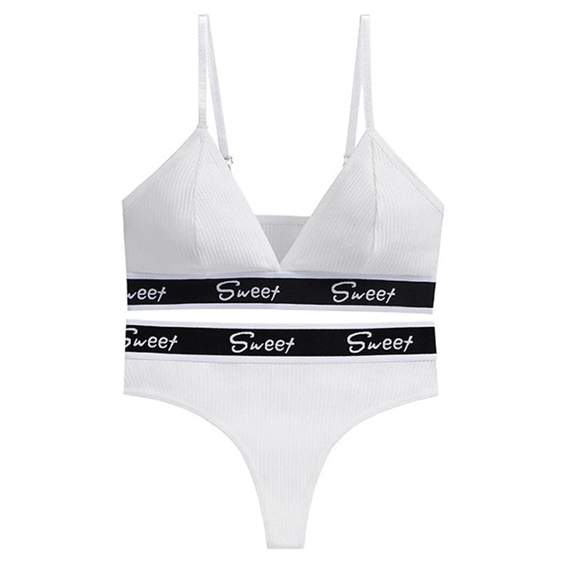 Conjunto de Bralette y Bragas Triangulares Acanaladas para Mujer
