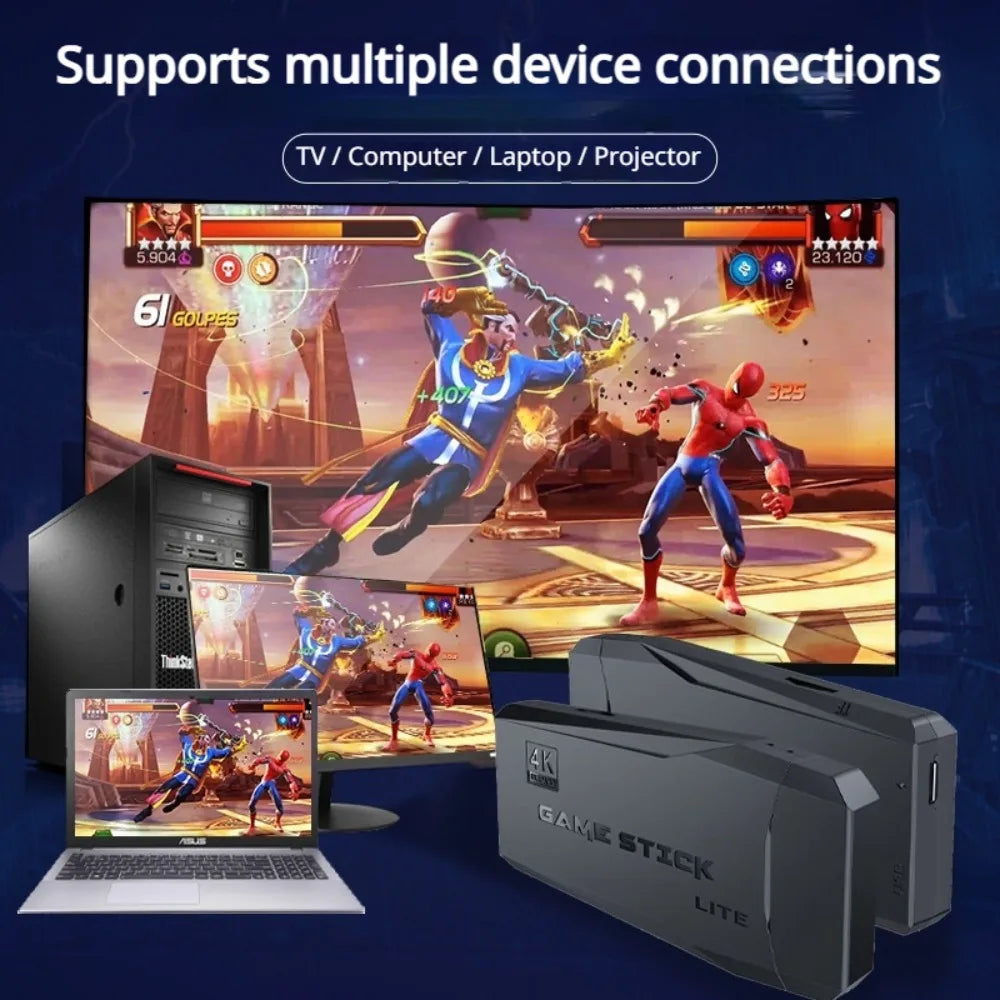Consola de Videojuegos Retro 4K HD Game Stick Lite con Dos Controles Inalámbricos 2.4G, Plug & Play, con Juegos Clásicos Integrados