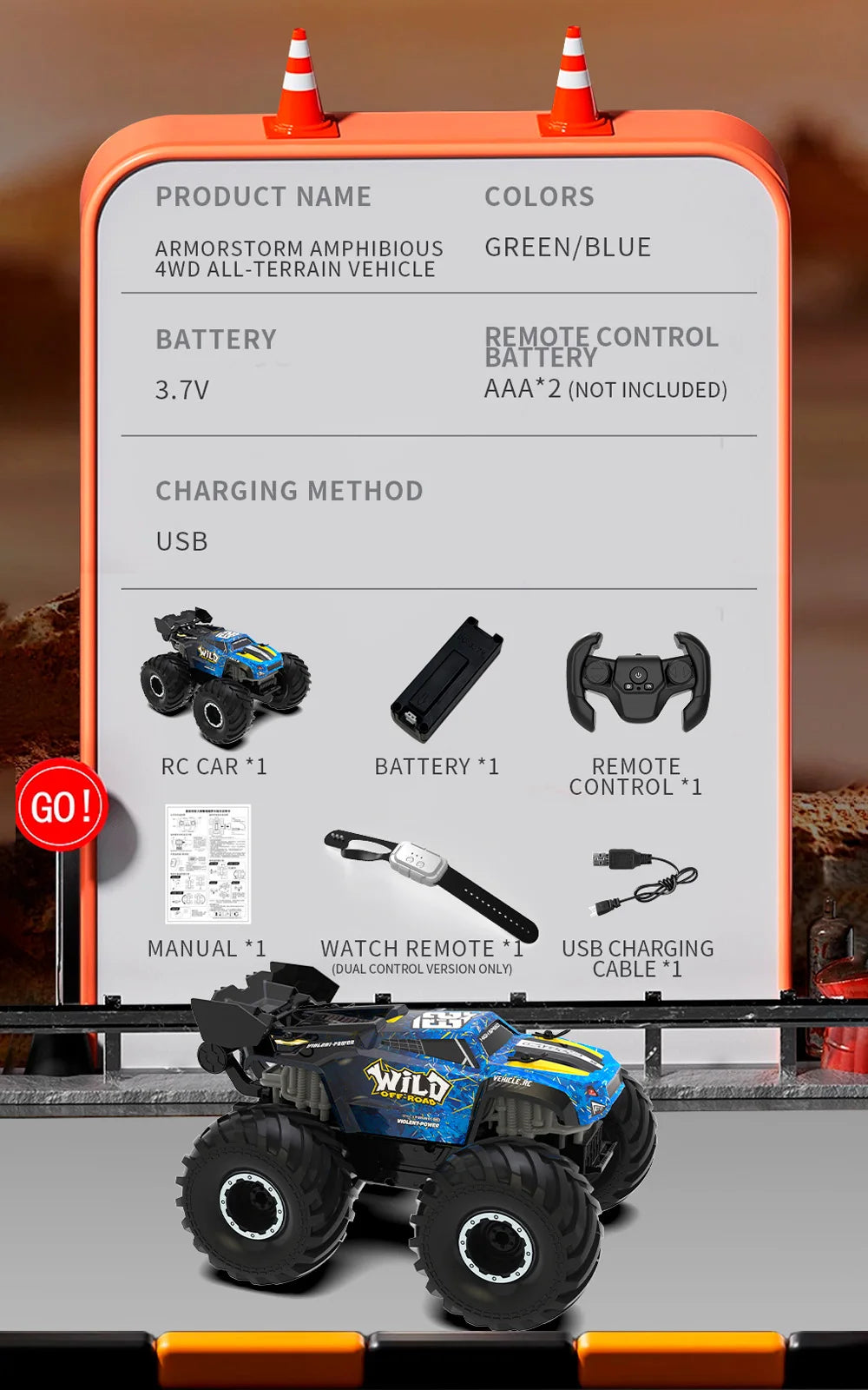 Monster Truck RC Anfibio 4WD Control Remoto Tierra y Agua