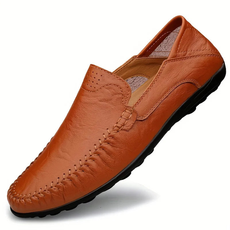 CLOHOO Zapatos casuales de negocios para hombres Costuras de cuero Cómodo Fondo de goma transpirable Segunda capa de piel de vaca
