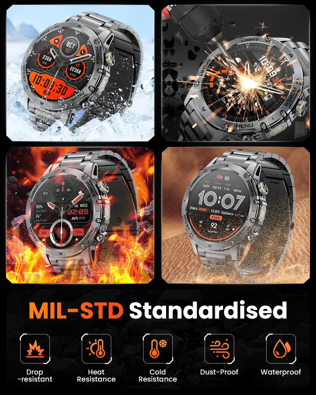 T-REX3 Reloj Inteligente Militar 10ATM Linterna