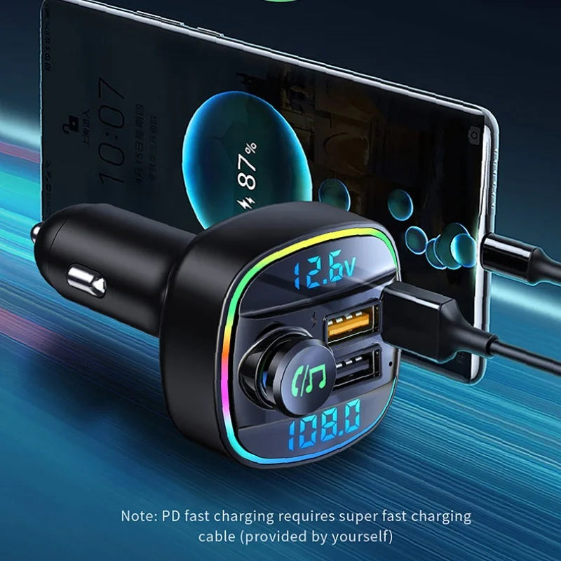 Transmisor FM Bluetooth 5.3 para Auto con Carga Rápida USB 22.5W