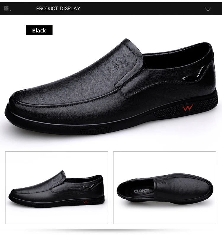 CLOHOO Zapatos casuales de negocios para hombres Calzado de cuero con parte inferior de goma de piel de vaca en capas hecho a mano para oficina y ocio