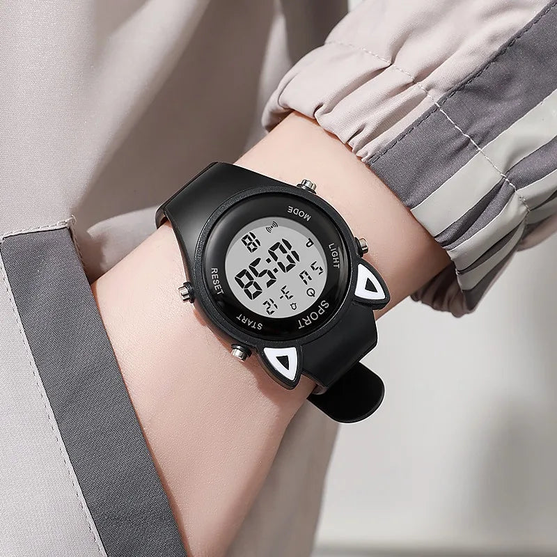 Reloj infantil con orejas de gato y pulsera, reloj digital impermeable, reloj deportivo electrónico LED para niñas, niños, estudiantes, regalo para niños