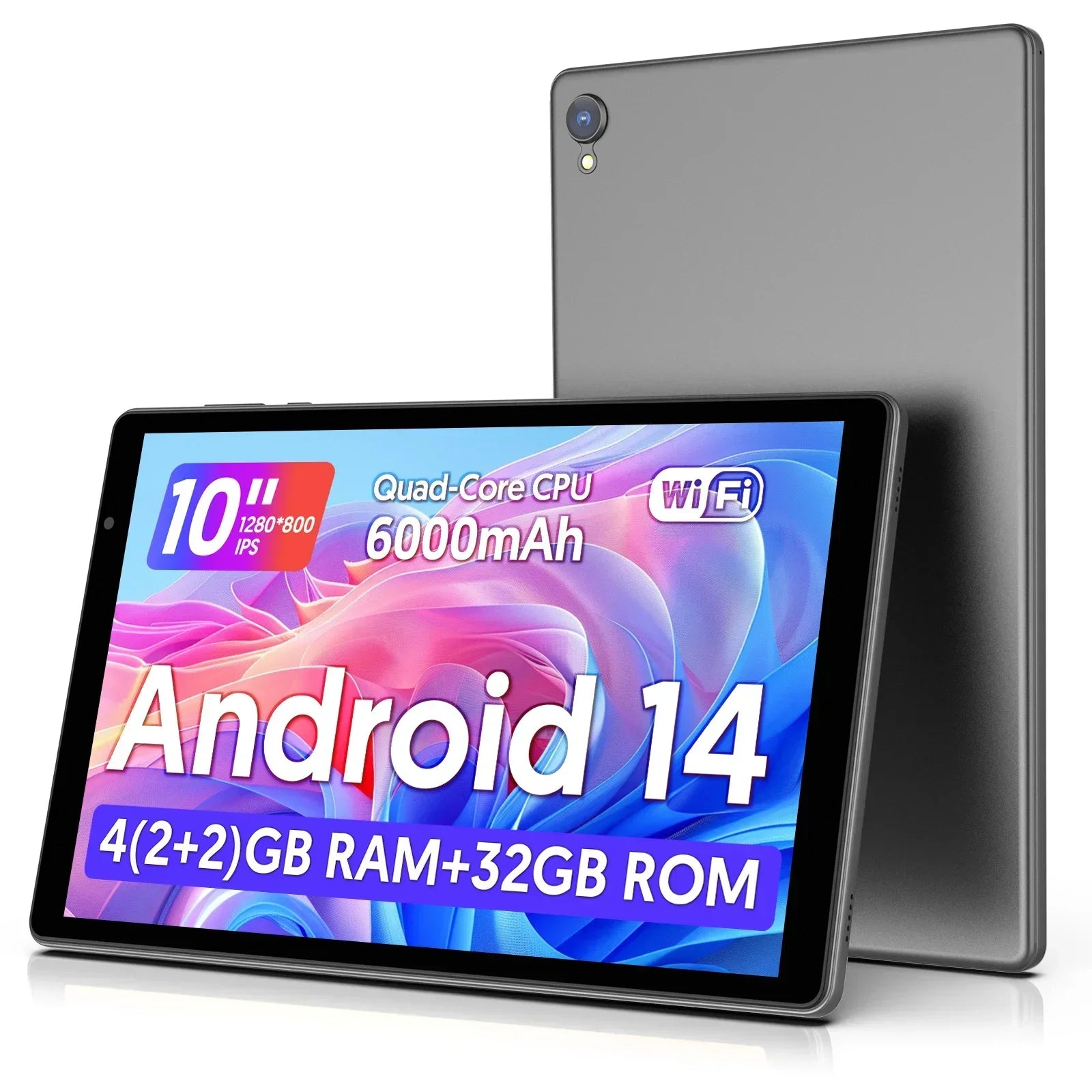 Tablet BAKEN Android 14 de 10 pulgadas, quad-core, 4GB RAM, 32GB, WiFi 5G