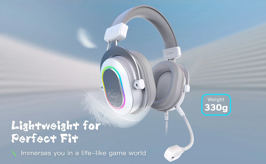 FIFINE RGB Auriculares para juegos con sonido envolvente 7,1/3-EQ/MIC, auriculares supraaurales con control en línea para PC PS4 PS5 Ampligame-H6W