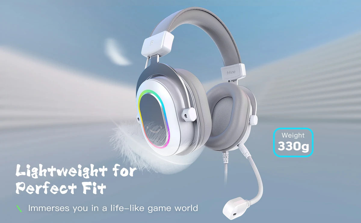 FIFINE RGB Auriculares para juegos con sonido envolvente 7,1/3-EQ/MIC, auriculares supraaurales con control en línea para PC PS4 PS5 Ampligame-H6W