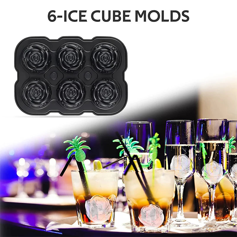 LMETJMA Bandeja para cubitos de hielo Bandejas para cubitos de hielo de rosas de fácil liberación con embudo Máquina para hacer bolas de hielo de rosas de silicona para cócteles Whisky JT51