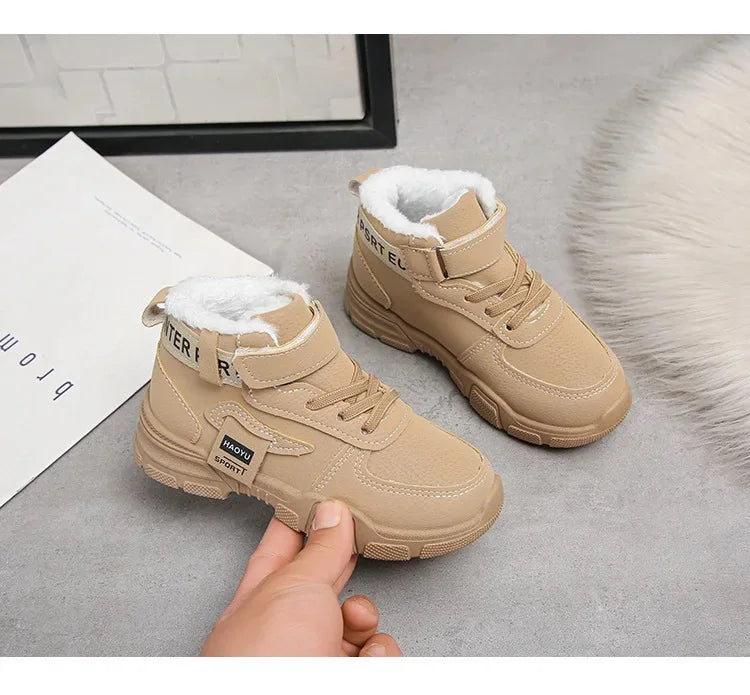 2025 nuevas botas de invierno para niños, además de Cachemira, botas de nieve gruesas y cálidas, botas antideslizantes de moda para niñas, zapatos para estudiantes al aire libre
