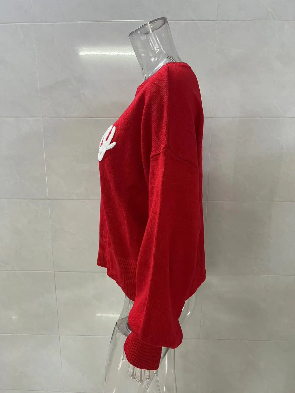 Otoño Invierno moda suéter tejido de mujer de manga larga mantener caliente carta Navidad mujer vacaciones Casual suéteres rojos sueltos