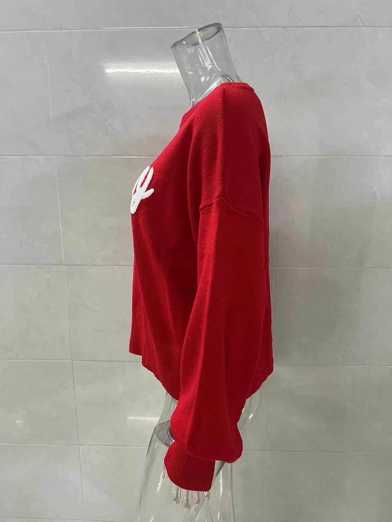 Otoño Invierno moda suéter tejido de mujer de manga larga mantener caliente carta Navidad mujer vacaciones Casual suéteres rojos sueltos