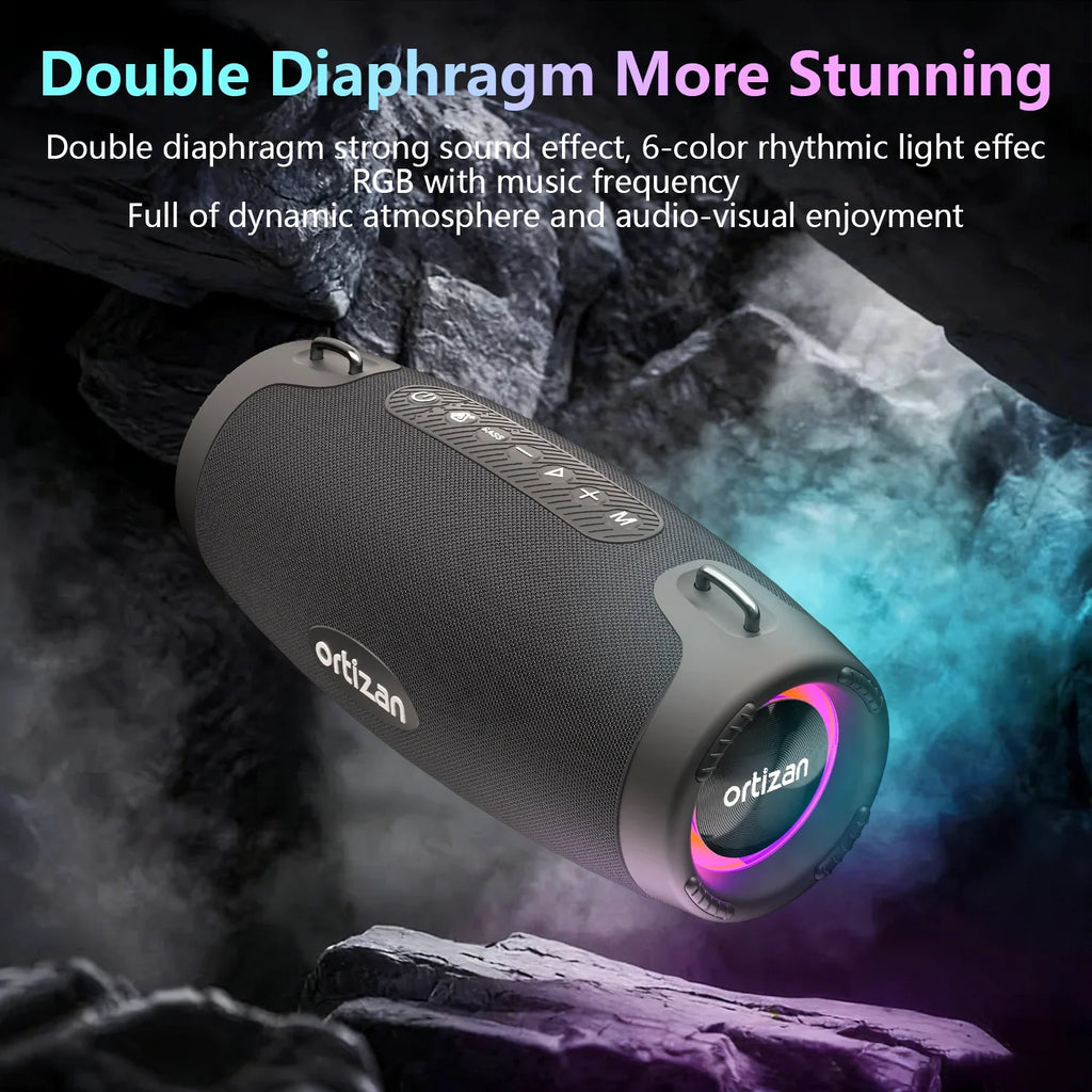 Altavoz Bluetooth 6.0 Ortizan M8, Altavoz Inalámbrico Portátil de 60W con Bajos Intensos, Altavoces Impermeables IPX7, Compatible con Más de 100 Altavoces