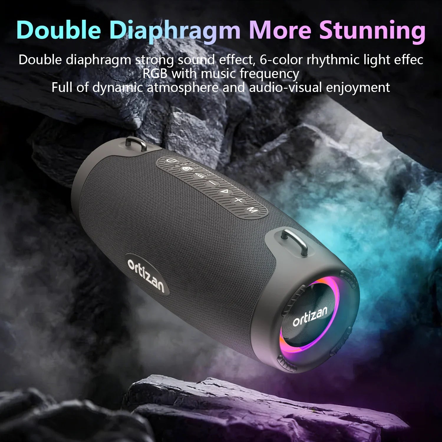 Altavoz Bluetooth 6.0 Ortizan M8, Altavoz Inalámbrico Portátil de 60W con Bajos Intensos, Altavoces Impermeables IPX7, Compatible con Más de 100 Altavoces