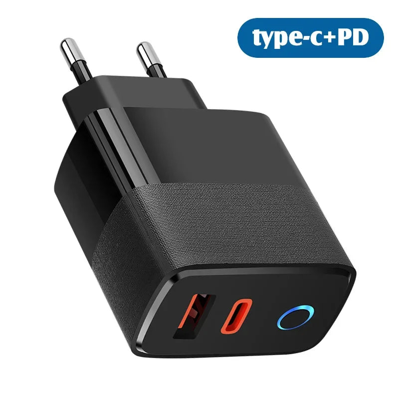Cargador Rápido Doble Puerto PD+QC5.0 con Indicador LED