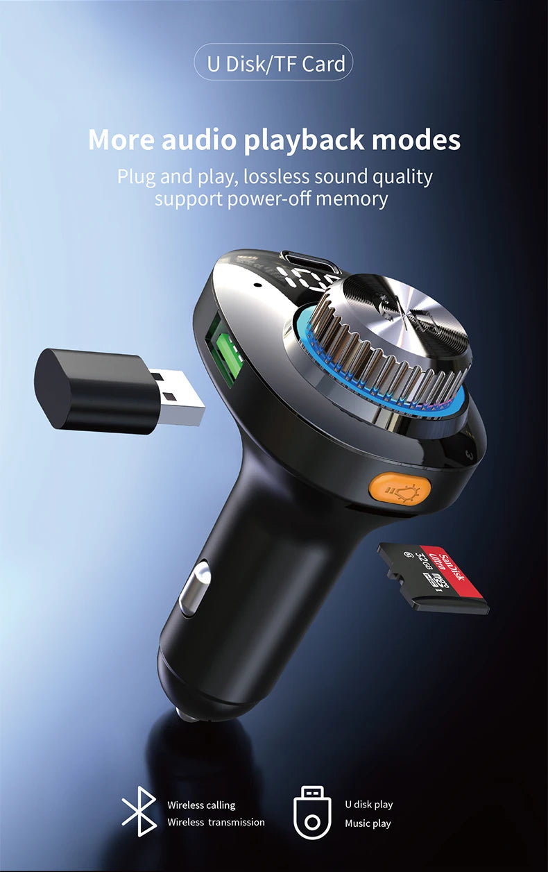 Transmisor FM Bluetooth 5.0 para Auto DYBO, Carga Rápida QC3.0 PD20W