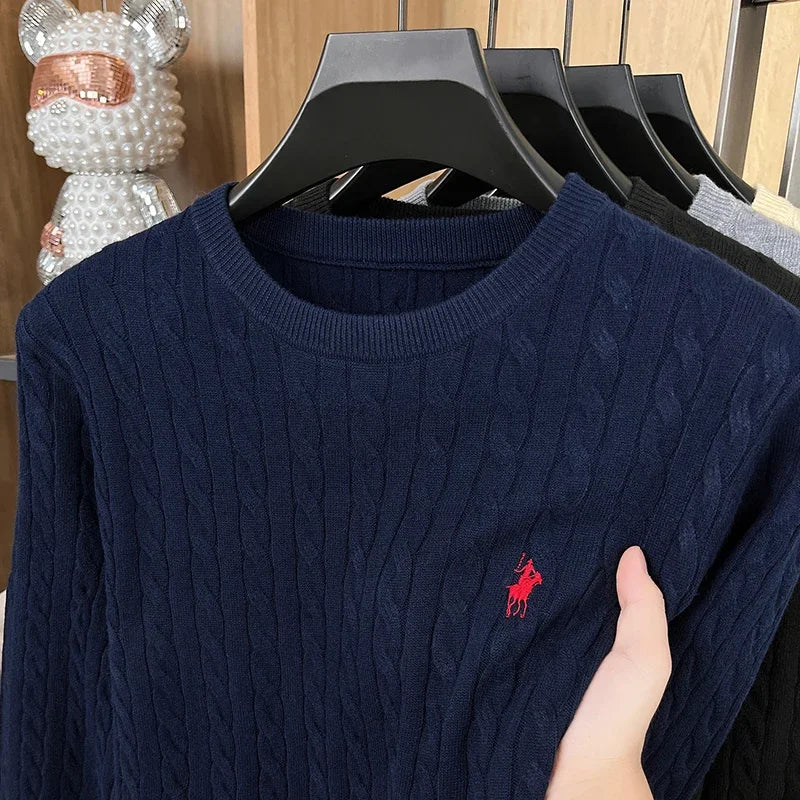 Buzo de Punto Bordado para Hombre - Cuello Redondo, Tejido Grueso Otoño Invierno