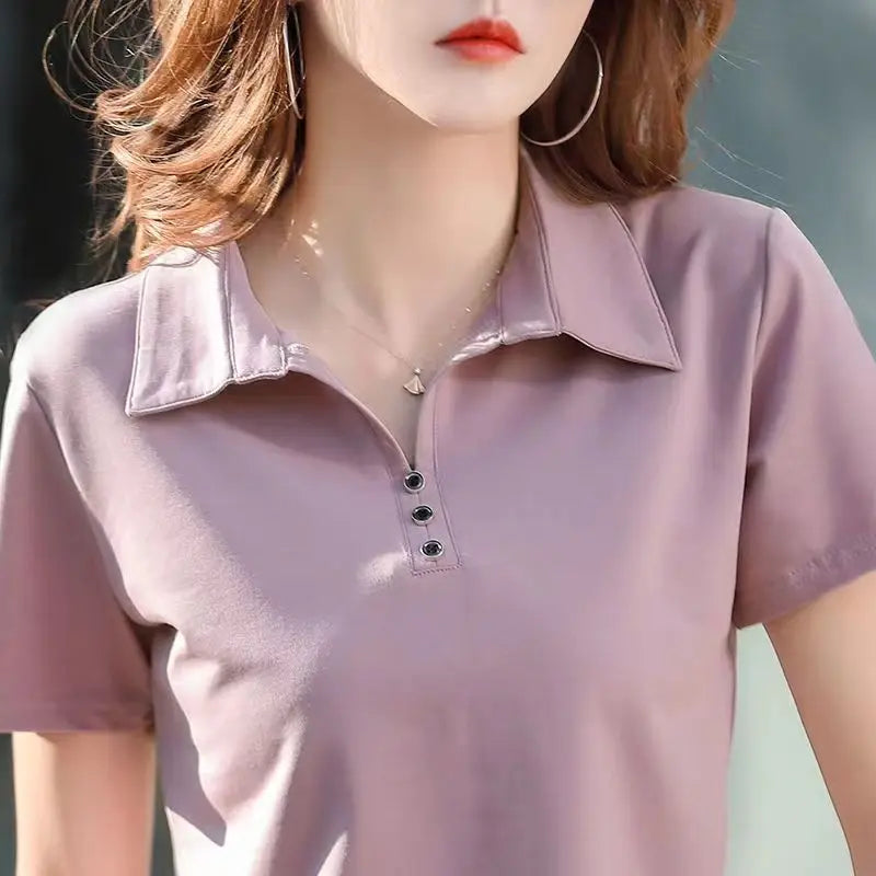 Camiseta Polo Femenina Estilo Coreano de Primavera