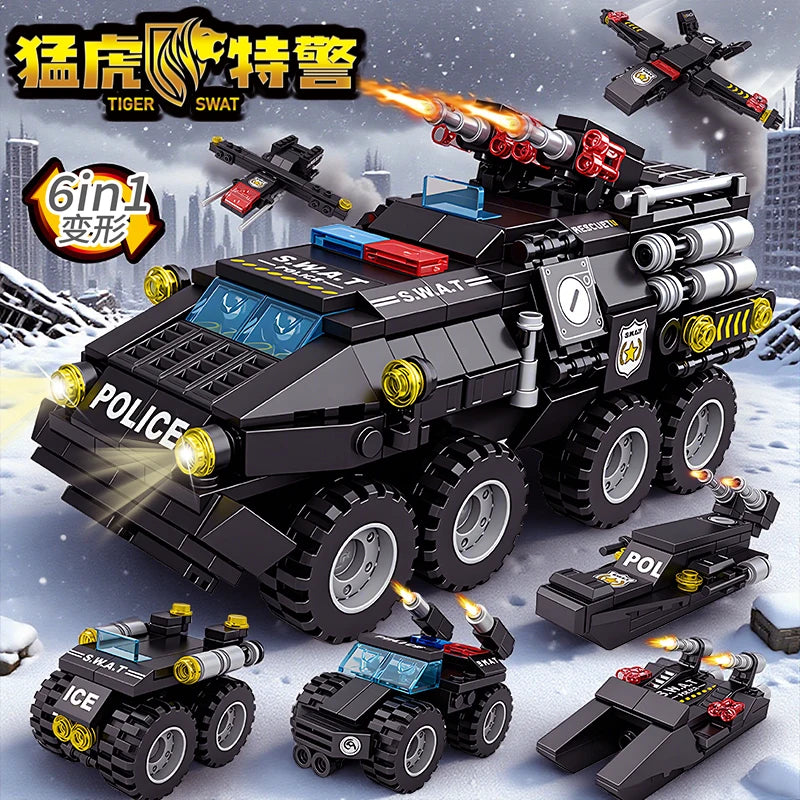 Set de bloques de construcción militares 6 en 1 para niños, DIY