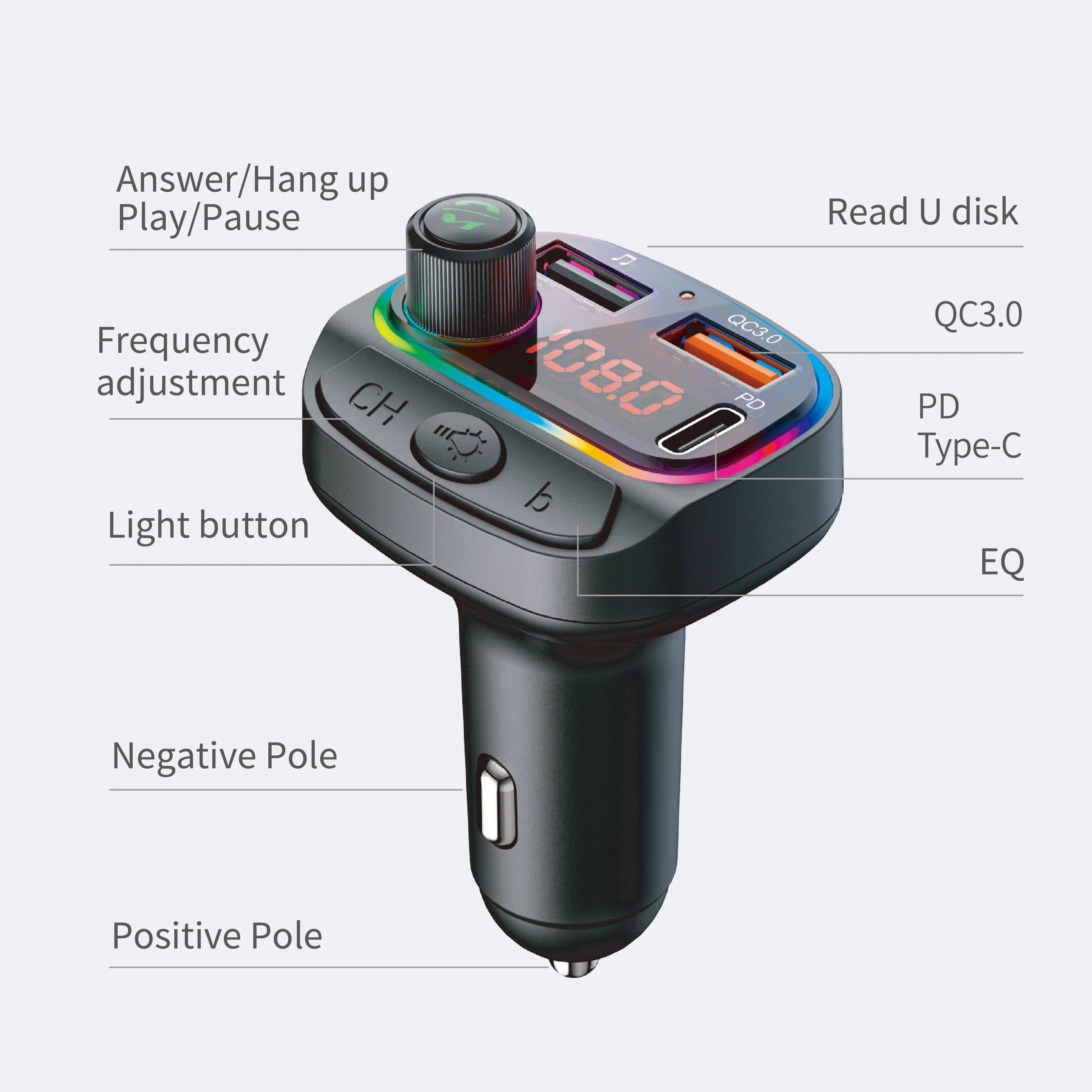 Transmisor FM Bluetooth DYBO para Auto, Cargador USB Dual, Manos Libres