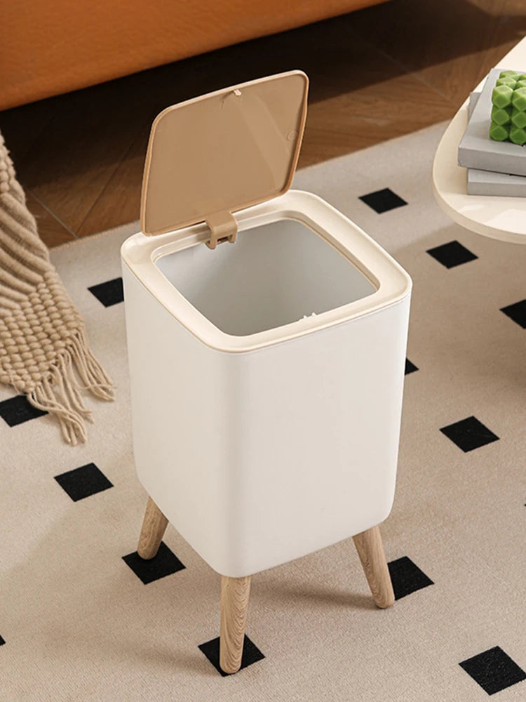Cubo de basura tipo presión con imitación de madera para dormitorio, baño y sala