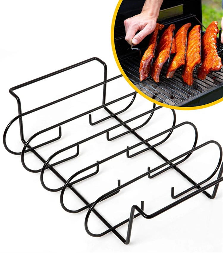 LMETJMA-estantes para costillas de barbacoa, soporte para asar carne y asar de acero recubierto antiadherente, con capacidad para 4 rejillas para parrilla de Gas JT25t
