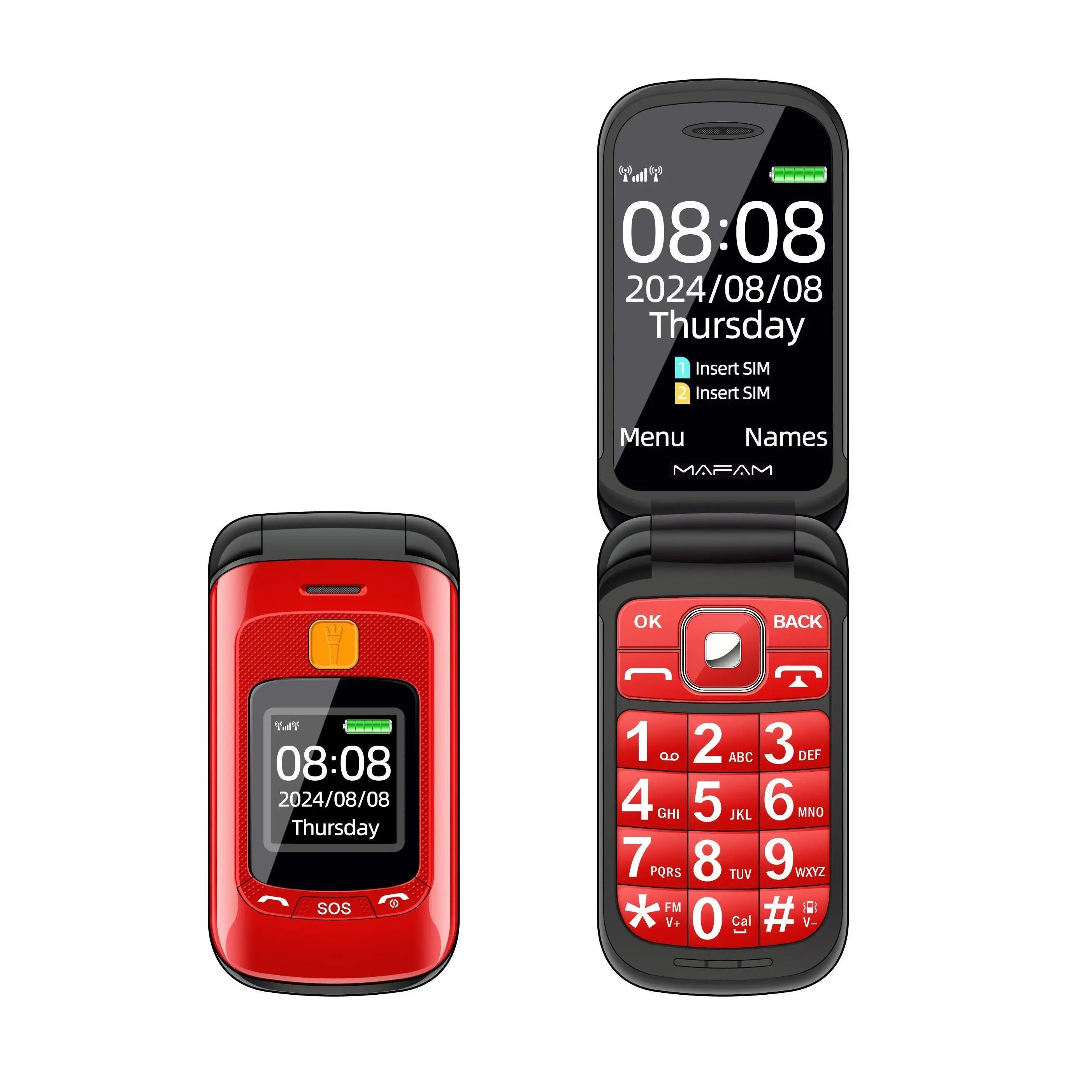 Mafam F899 Senior Flip Feature Phone Dos pantallas 2 Sim Botón grande SOS Dial Antorcha Clamshell Móvil Estilo retro 15 días Larga modo de reposo