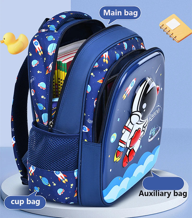 Bolso de hombro para niños, mochila para chico, astronauta estereoscópico 3D de dibujos animados, mochila escolar de ensueño para niño pequeño, escuela primaria impermeable